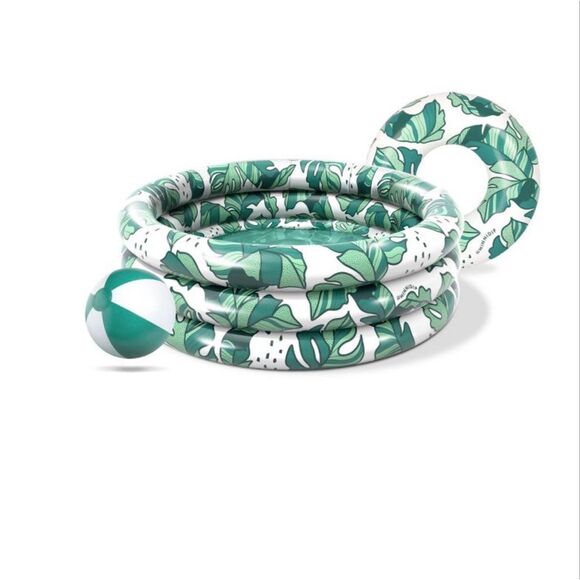 Minnidip bundle pool beach ball ring monstera plant banana leaves green inflatab - Picture 1 of 5